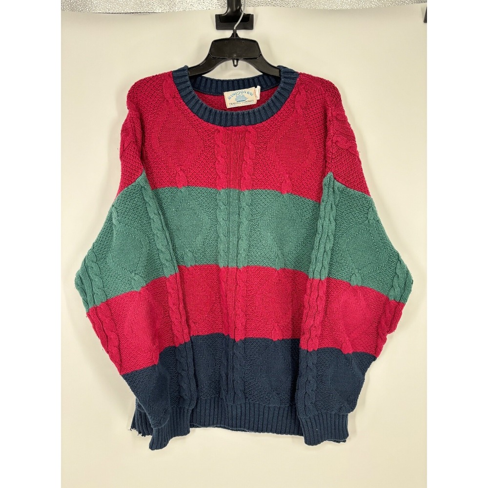 Vintage Hampton Bay 3D Cable Knit Sweater Mens L Made In USA Coogi Style Red